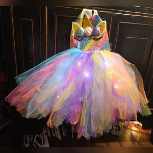 Handmade Rainbow Unicorn Kids Costume That Lights Up. Size 4/5.